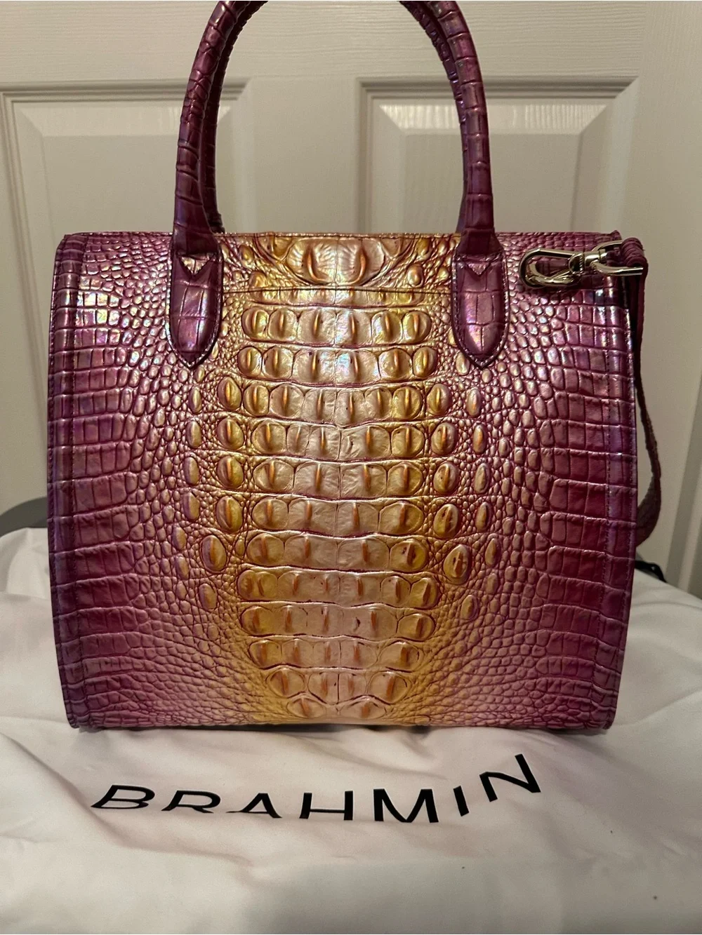 Brahmin Grapefruit Ombré Melbourne Croc-Embossed Satchel NWOT